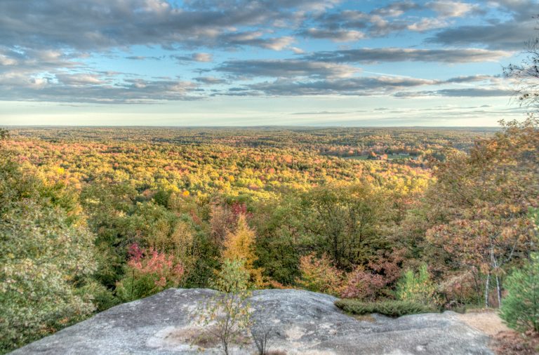 Sweeping panoramic views from the Bradbury Mountain Summit Trail, Maine.
