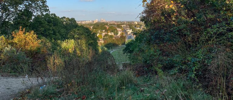 Providence skyline view from Neutaconkanut Hill Park summit.