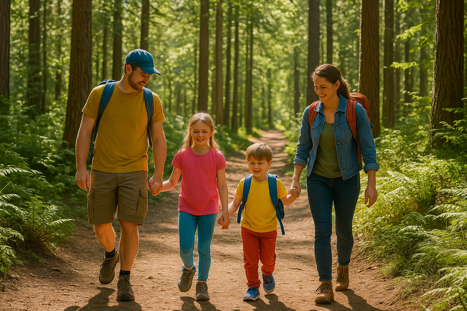 "A family with kids enjoying their first family hike."