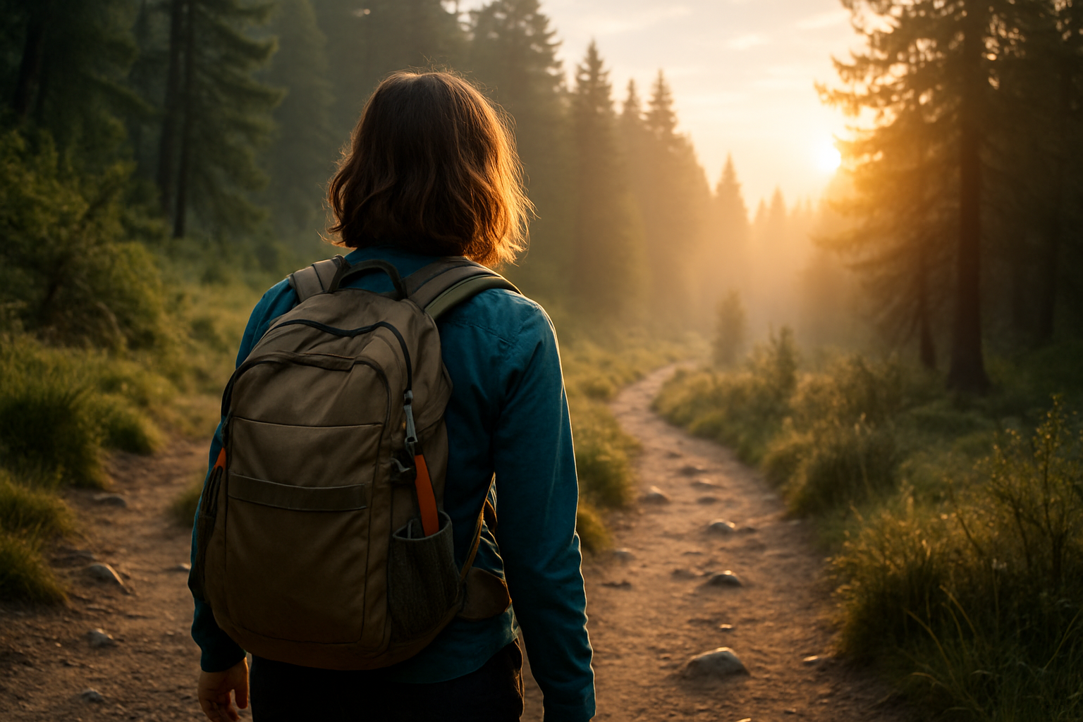 hiking alone on a peaceful trail for mindfulness