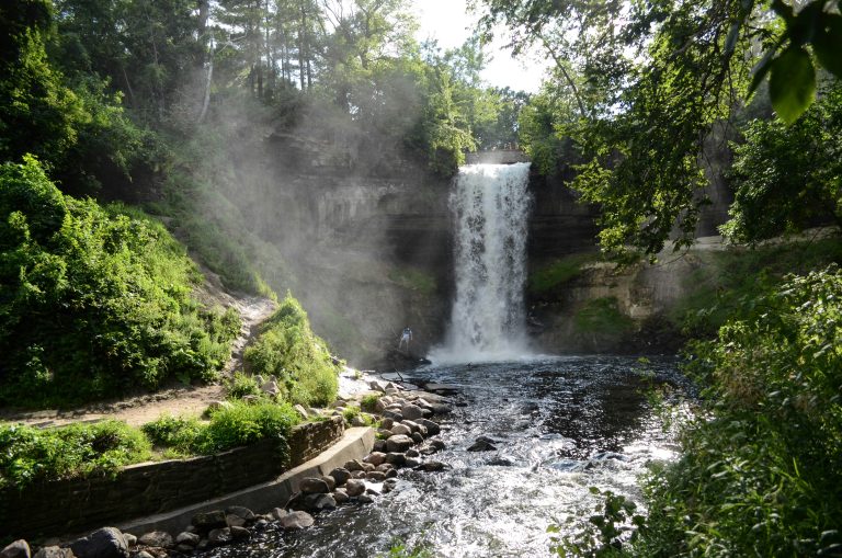 Iconic 53-foot Minnehaha Falls on the Minnehaha Falls Trail in Minneapolis.