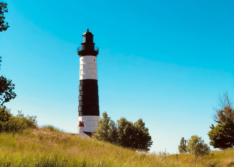Iconic Big Sable Point Lighthouse at the end of Lighthouse Trail Ludington.