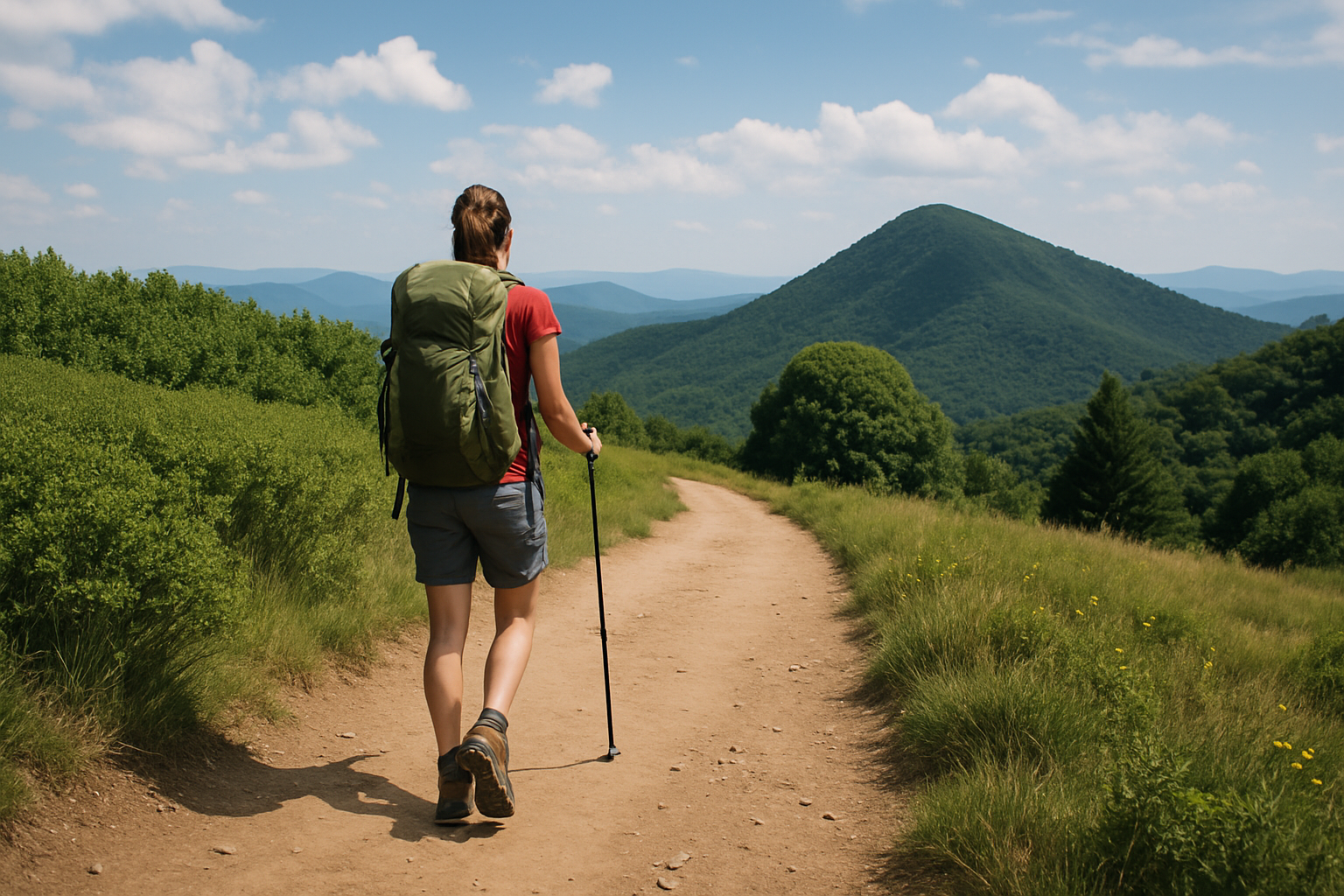A woman hiking along a scenic trail in the mountains, symbolizing how to overcome a beginner trail plateau with confidence and fresh perspective.